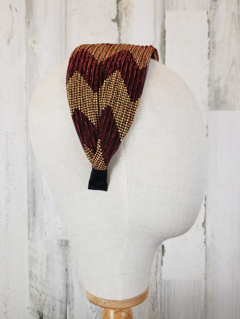 Chevron Wide Headband in Burgundy & Gold